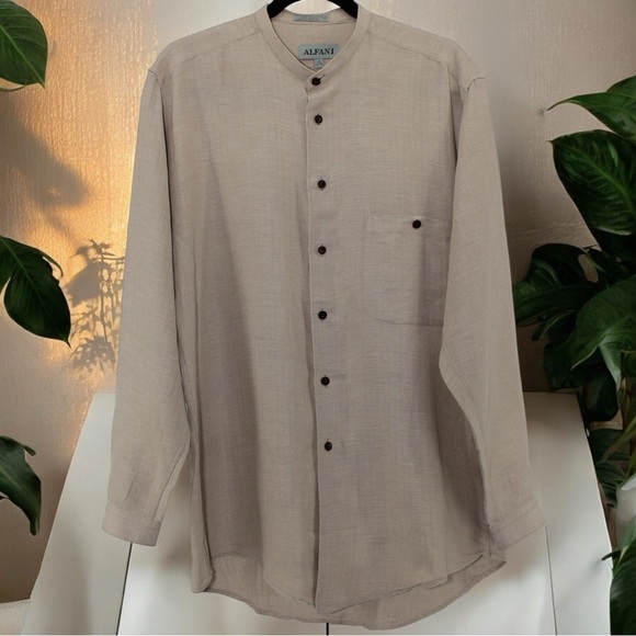 Alfani Tan Linen Blend Buttondown Men’s Size 15 32-33 Chic Coastal - Picture 1 of 8